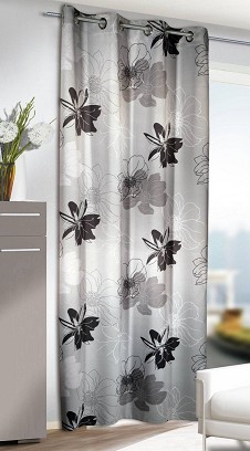 Ringlis Függöny - Sötétítő Kész Függöny Virágmintás 135 cm Széles 245cm Magas Ezüstszürke